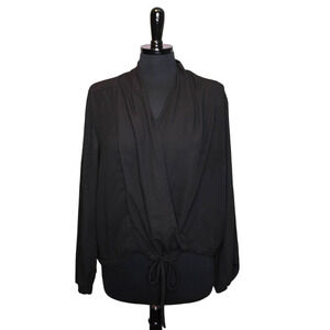 Grade & Gather Blouse Cross Over Wrap Top Black Size L